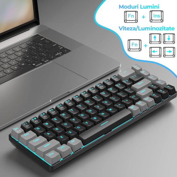 Tastatura Mecanica Gaming Timebox 60 Lumini LED 68 taste cu cablu Type C Red Swtich Portabila Negru Gri 8 - Timebox