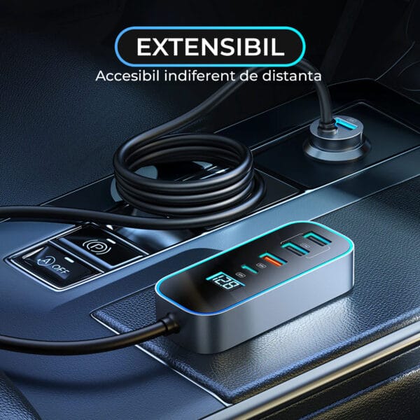1704470155 Incarcator auto 107W Fast Charge 5 in 1 USB Type C lumini RGB Compatibil iphone samsung huawei 3 - Timebox