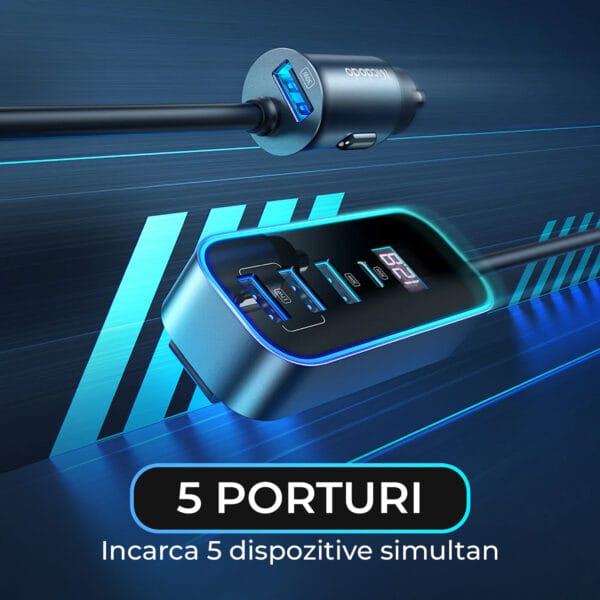 1704470160 Incarcator auto 107W Fast Charge 5 in 1 USB Type C lumini RGB Compatibil iphone samsung huawei 4 - Timebox