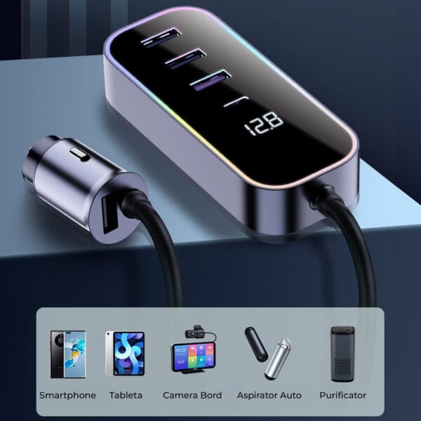 1704470248 Incarcator auto 105W Fast Charge 5 in 1 USB Type C lumini RGB Compatibil iphone samsung huawei 5 - Timebox