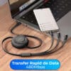 1704479033 Cablu de date 3 in 1 Retractabil Fast Charge Type C Lightning USB Micro USB 1.2m iPhone Samsung Huawei Xiaomi Airpods MacBook 15 - Timebox