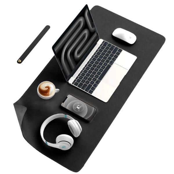 Mousepad office XXL Timebox cu doua fete din piele pu si piele intorasa, margini cusute impermeabil, pentru protectie birou, Negru/Gri antracit - 120 x 60 cm 1 - Timebox 1704637162 mousepad gaming xxl office tastatura 8 - Timebox