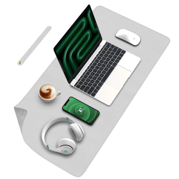 Mousepad office XXL Timebox cu doua fete din piele pu si piele intorasa, margini cusute impermeabil, pentru protectie birou, Argintiu lucios/Gri deschis - 90 x 45 cm 1 - Timebox 1704637329 mousepad gaming xxl office tastatura 11 - Timebox