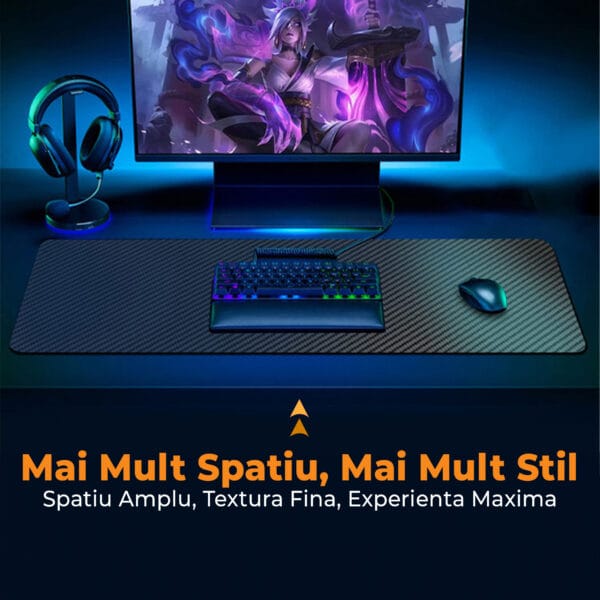 1704713292 Mousepad XXL pentru protectie birou gaming desk pad piele ecologica fibra carbon premium luxury 8 - Timebox