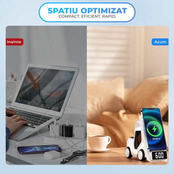 1705586149 Incarcator Wireless 3 in 1 Timebox multifunctional Fast Charge 15W cu Alarma ceas si lumini RGB Compatibil iPhone Samsung Airpods Alb 3 1 - Timebox