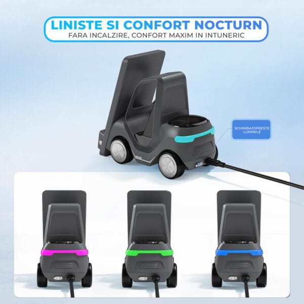 1705586162 Incarcator Wireless 3 in 1 Timebox multifunctional Fast Charge 15W cu Alarma ceas si lumini RGB Compatibil iPhone Samsung Airpods Alb 6 - Timebox
