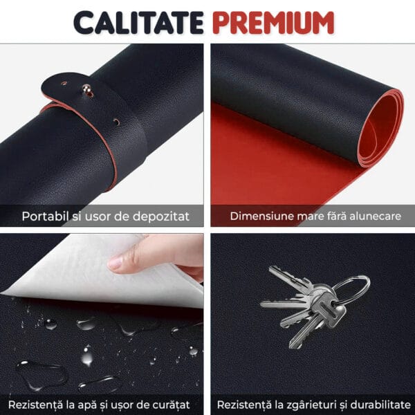 Mousepad office XXL Timebox cu doua fete din piele pu si piele intorasa, margini cusute impermeabil, pentru protectie birou, Negru/Rosu - 140x60 cm 3 - Timebox 1705677352 mousepad gaming xxl negru 5 - Timebox