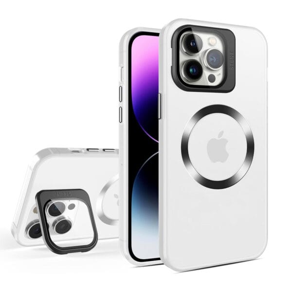 Husa de protectie Timebox, pentru iPhone 15 Pro Max, Magsafe, Protectie camera, cu suport, Alb 1 - Timebox 1706517774 Husa telefon apple iphone 15 pro max originala cu suport de telefon rezistenta 15 - Timebox