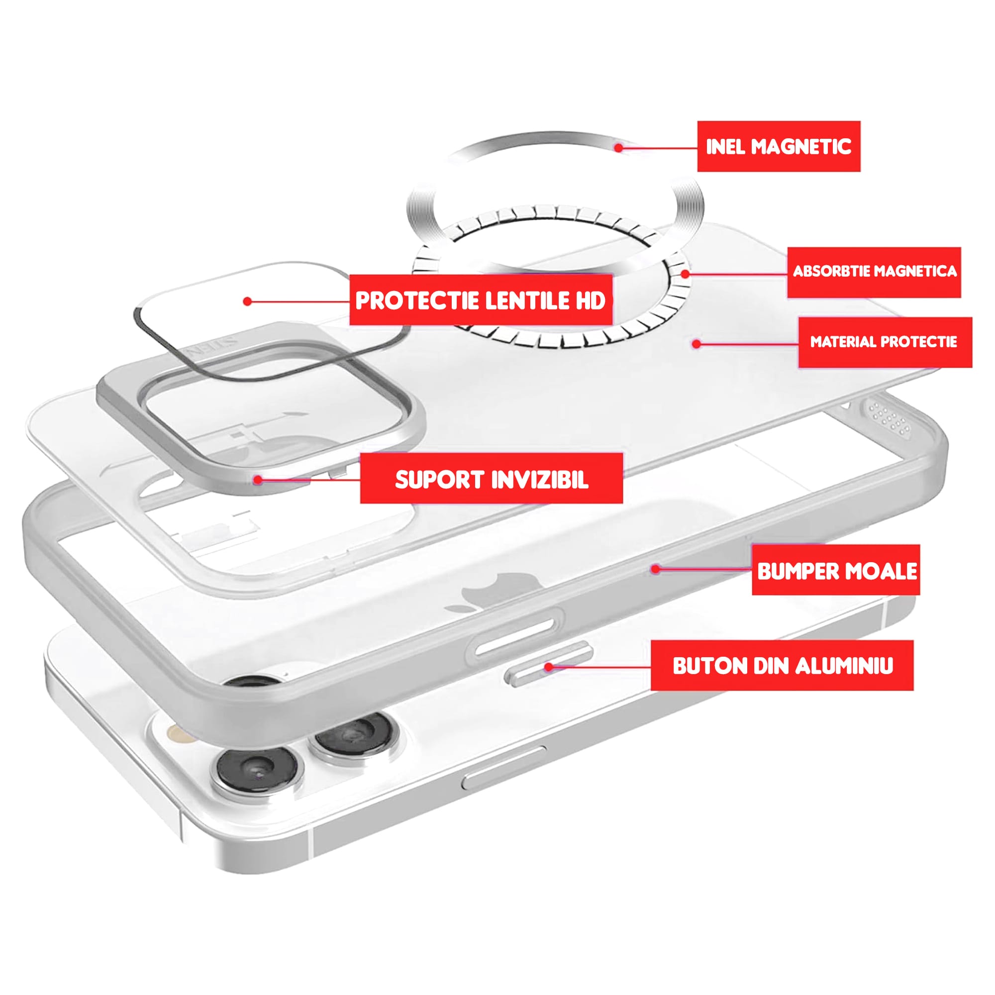 Husa de protectie Timebox, pentru iPhone 15 Pro Max, Magsafe, Protectie camera, cu suport, Alb 3 - Timebox 1706517775 Husa telefon apple iphone 15 pro max originala cu suport de telefon rezistenta 17 - Timebox