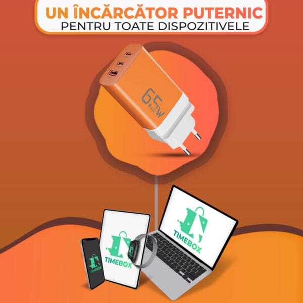 1706892351 Incarcator Retea Timebox 3 Porturi 65W Fast Charge 1 x USB 2 x Type C Laptop iPhone Huawei Samsung 20 - Timebox