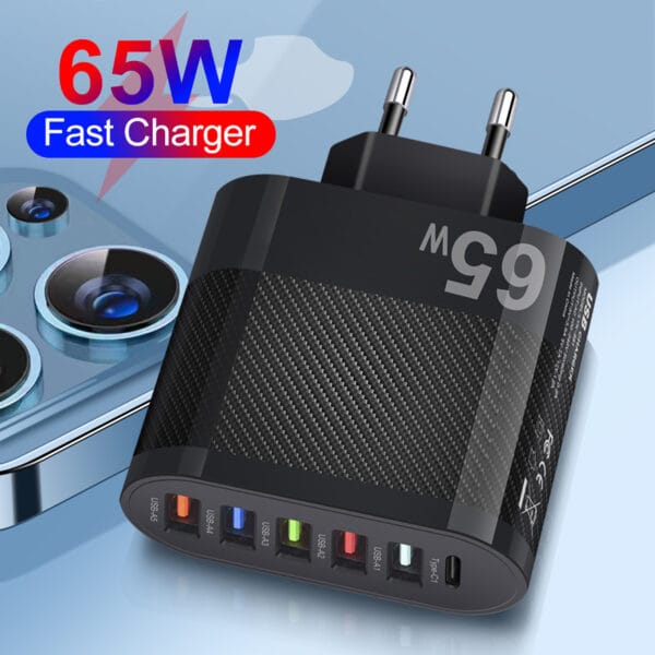 1706894004 Incarcator Retea 6 poruri 65W Fast Charge 1 x Type C 1 x USB CompactbiPhone Huawei Samsung 2 - Timebox