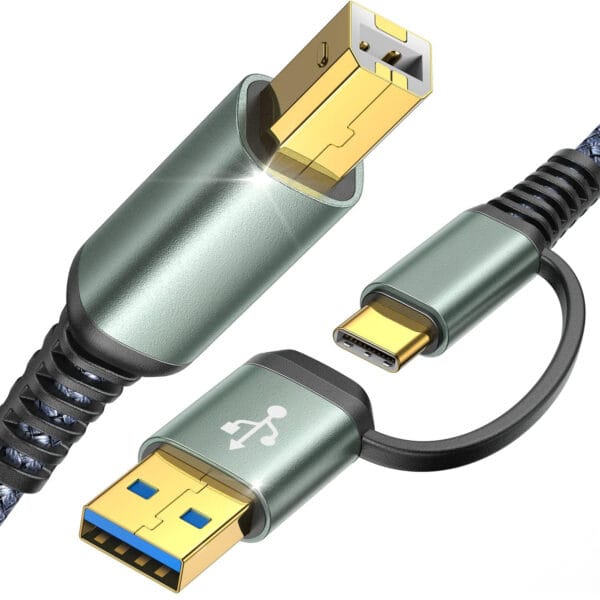 1707068708 Cablu de imprimanta Timebox USB si USB C la USB B 2.0 Placat cu aur 2m 1 - Timebox