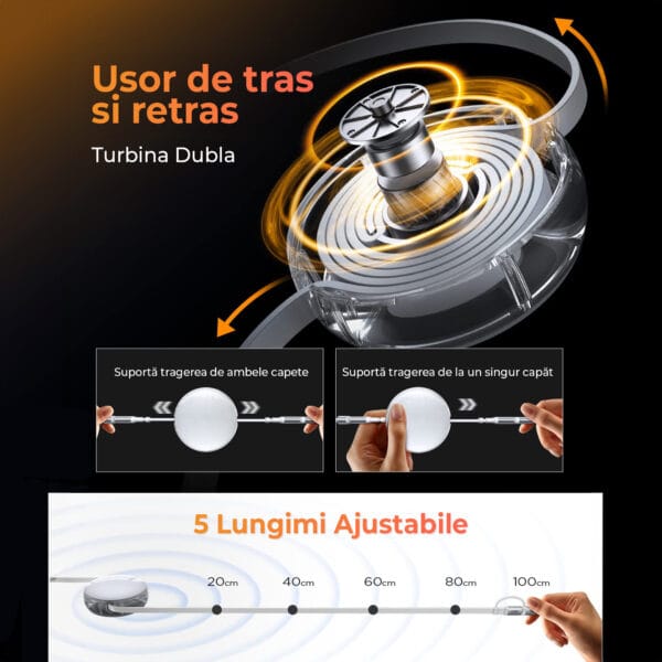 1707071573 Cablu Retractabil de Date si Incarcare Rapida 5 in 1 Timebox 60W 1m USB C la Type C Compatibil iPhone Samsung Huawei macbook 6 - Timebox