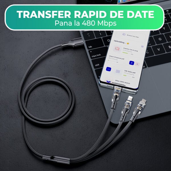 1707154686 Cablu de Incarcare si Transfer de Date 3 in 1 Fast Charge 36W 1.2m USB C Type C Lightning iPhone 15 Android Samsung Huawei Macbook Xiaomi 5 1 - Timebox