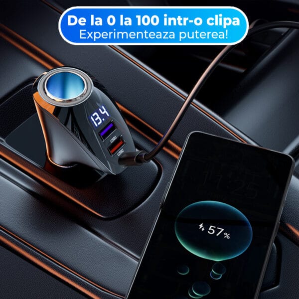 1707411208 Adaptor priza incarcator auto 4 in 1 multiplicator 110W 1 x soclu auto 2 x USB 1 x USB C afisaj display 4 - Timebox