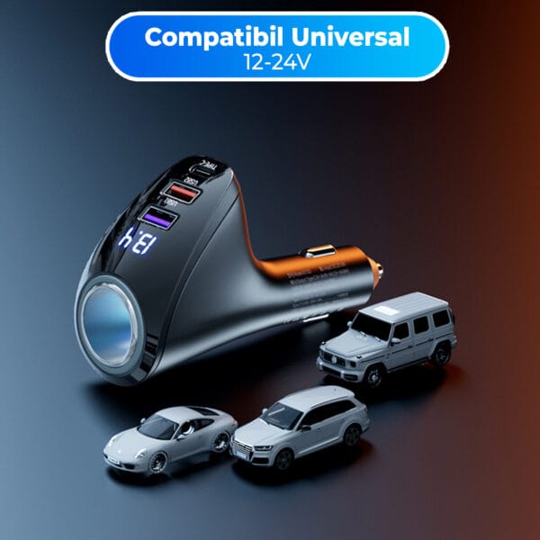 1707411213 Adaptor priza incarcator auto 4 in 1 multiplicator 110W 1 x soclu auto 2 x USB 1 x USB C afisaj display 5 - Timebox