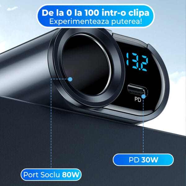 1707413856 Adaptor priza incarcator auto 4 in 1 multiplicator 166W 1 x soclu auto 2 x USB 1 x USB C afisaj display 3 1 - Timebox