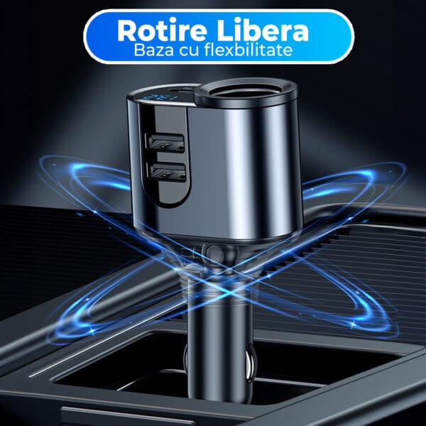 1707413865 Adaptor priza incarcator auto 4 in 1 multiplicator 166W 1 x soclu auto 2 x USB 1 x USB C afisaj display 5 - Timebox