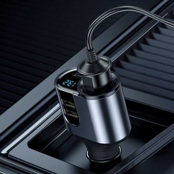 1707413869 Adaptor priza incarcator auto 4 in 1 multiplicator 166W 1 x soclu auto 2 x USB 1 x USB C afisaj display 6 - Timebox