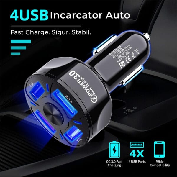 1707492875 Incarcator auto Fast Charge 4 in 1 USB lumini RGB Compatibil iphone samsung huawei 2 - Timebox