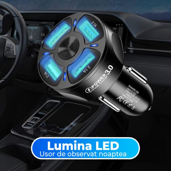 1707492880 Incarcator auto Fast Charge 4 in 1 USB lumini RGB Compatibil iphone samsung huawei 3 - Timebox