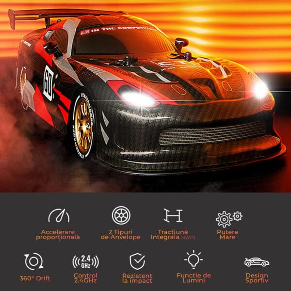 1709821155 Masina cu telecomanda RC PENTRU COPII Timebox Drift car 40kmh lumini LED cauciucuri interschimbabile 2 - Timebox