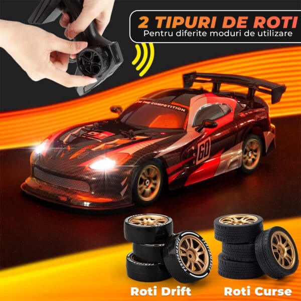 1709821155 Masina cu telecomanda RC PENTRU COPII Timebox Drift car 40kmh lumini LED cauciucuri interschimbabile 4 - Timebox