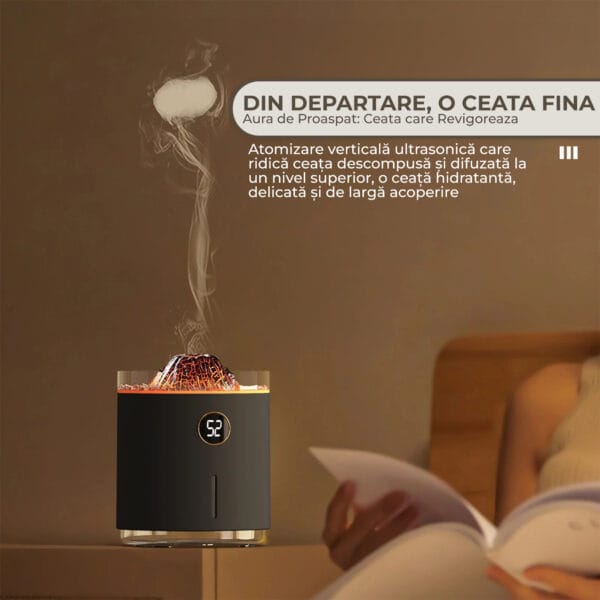 Difuzor de ulei esential, Aromaterapie tip Vulcan, Capacitate 350ml, functie difuzor, 2 culori, display, Auto-oprire, Temporizator cu telecomanda pentru camera, birou, dormitor, Negru 3 - Timebox 1709984486 Umidificator Aeromaterpie tip Vulcan Capacitate 560ml 2 culori 2 moduri de pulerizare Autooprire Temporizator cu telecomanda pentru camera birou dormitor 11 - Timebox