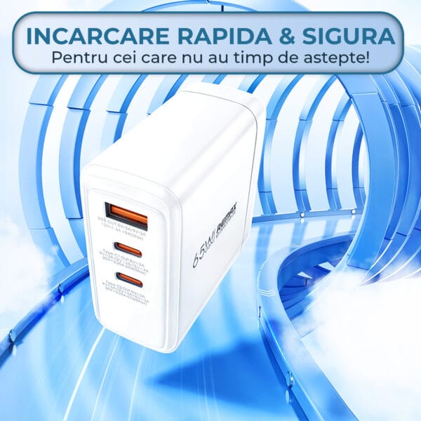 1710844397 Incarcator Retea 3 Porturi 65W Fast Charge 1 x USB 2 x Type C Laptop iPhone Huawei Samsung 2 1 - Timebox