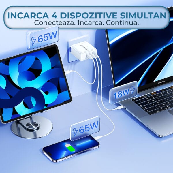 1710844397 Incarcator Retea 3 Porturi 65W Fast Charge 1 x USB 2 x Type C Laptop iPhone Huawei Samsung 4 - Timebox
