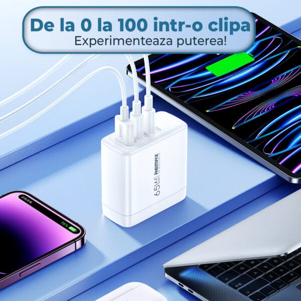 1710844397 Incarcator Retea 3 Porturi 65W Fast Charge 1 x USB 2 x Type C Laptop iPhone Huawei Samsung 5 - Timebox