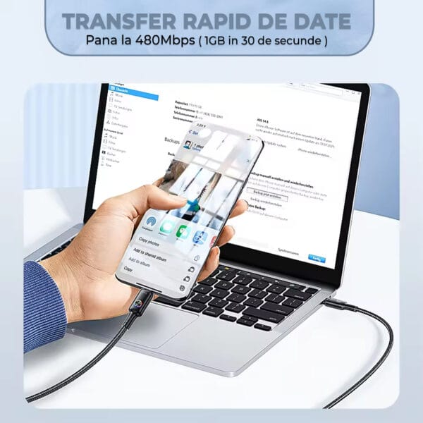 1711353338 cablu de date si incarcare rapida fast charge 100w usb c type c nylon iphone airpods watch macbook apple 4 - Timebox