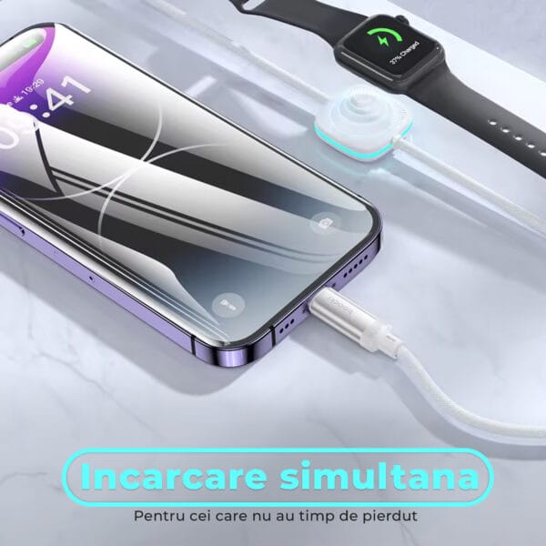 1711450629 Cablu de incarcare Fast Charge 2.4A Lightning USB cu incarcartor wireless pentru Apple Watch Compatibil iPhone Airpods MacBook. 1.2m 5 - Timebox