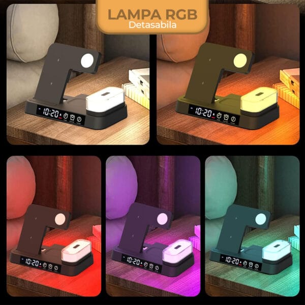 1711452243 Incarcator Wireless 5 in 1 multifunctional Fast Charge 15W lumina de noapte detasabila ceas cu alarma iPhone Samsung Airpods Huawei Apple Watch Galaxy buds 6 - Timebox