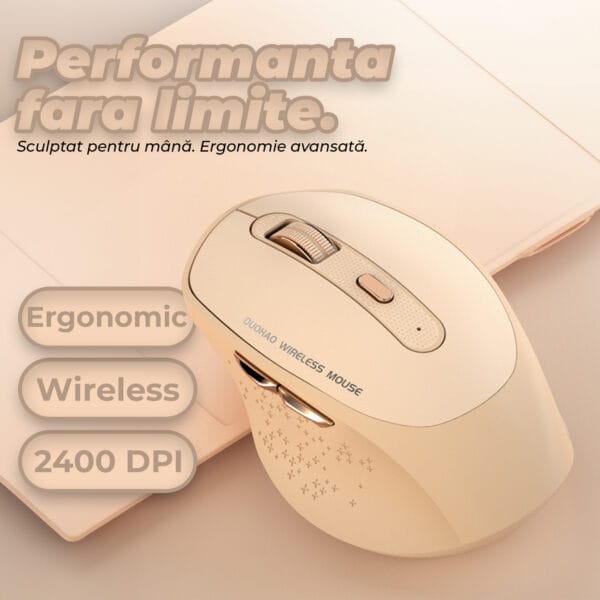 Mouse wireless Timebox, Ergonomic, FastCharge USB-C, 2.4 GHz, BT, 800/1200/1600 dpi, 2 Butoane, pentru Office/Birou, Bej 2 - Timebox 1711454079 Mouse wireless Ergonomic 2400 DPI USB 2.4 GHz Reincarabil Type C Butoane Programabile 2 1 - Timebox