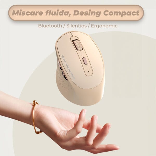 Mouse wireless Timebox, Ergonomic, FastCharge USB-C, 2.4 GHz, BT, 800/1200/1600 dpi, 2 Butoane, pentru Office/Birou, Bej 3 - Timebox 1711454079 Mouse wireless Ergonomic 2400 DPI USB 2.4 GHz Reincarabil Type C Butoane Programabile 3 - Timebox