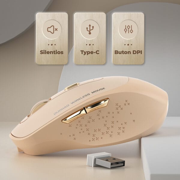 Mouse wireless Timebox, Ergonomic, FastCharge USB-C, 2.4 GHz, BT, 800/1200/1600 dpi, 2 Butoane, pentru Office/Birou, Bej 4 - Timebox 1711454079 Mouse wireless Ergonomic 2400 DPI USB 2.4 GHz Reincarabil Type C Butoane Programabile 4 - Timebox