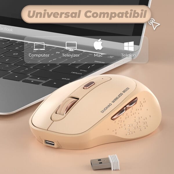 Mouse wireless Timebox, Ergonomic, FastCharge USB-C, 2.4 GHz, BT, 800/1200/1600 dpi, 2 Butoane, pentru Office/Birou, Bej 7 - Timebox 1711454079 Mouse wireless Ergonomic 2400 DPI USB 2.4 GHz Reincarabil Type C Butoane Programabile 7 - Timebox