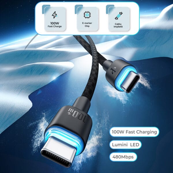 1711464582 cablu de date si incarcare rapida fast charge 100w usb c type c nylon iphone 15led samsung huawei 2 1 - Timebox