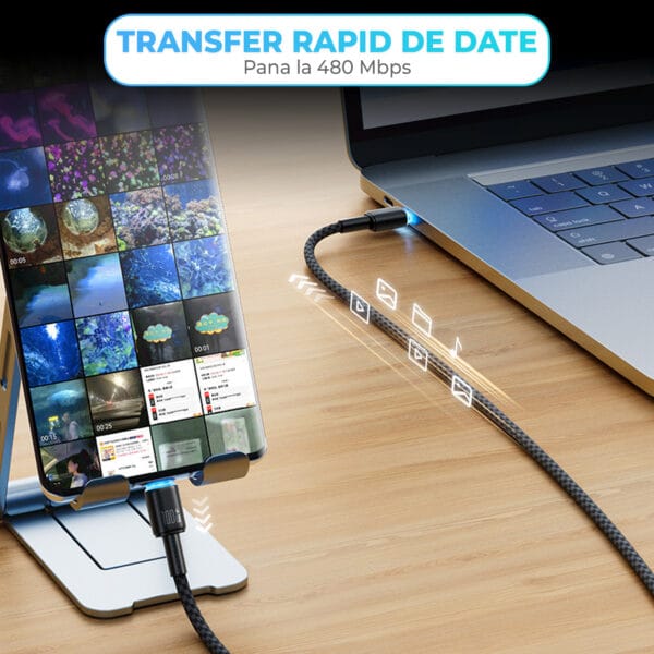 1711464589 cablu de date si incarcare rapida fast charge 100w usb c type c nylon iphone 15led samsung huawei 4 - Timebox