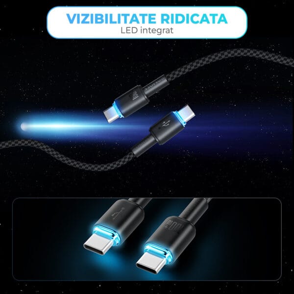 1711464592 cablu de date si incarcare rapida fast charge 100w usb c type c nylon iphone 15led samsung huawei 5 - Timebox