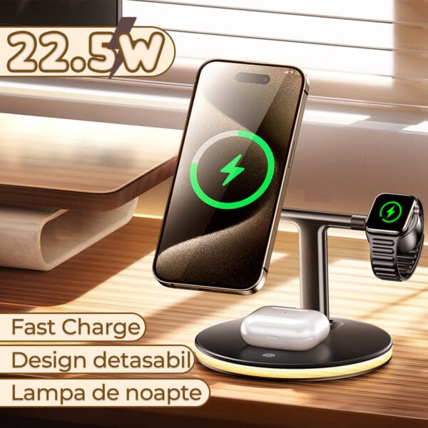 1711614676 Incarcator Wireless 4 in 1 Timebox multifunctional Fast Charge 22.5W cu lumina de noapte Compatibil iPhone Samsung Airpods Apple Watch 2 1 - Timebox