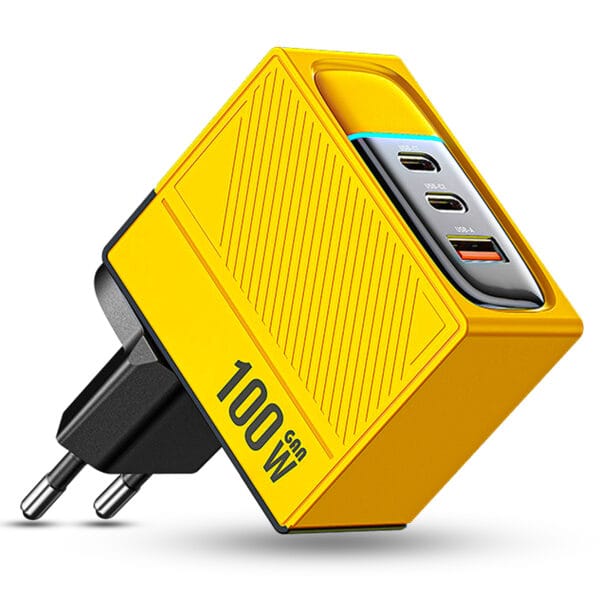 Incarcator Retea Timebox, 3 Porturi, 100W Super Fast-Charge, 2 x Type-C, 1 x Q.C 3.0, LED, Galben 1 - Timebox 1711633855 Incarcator Retea Timebox 3 Porturi 100W Fast Charge 2 x Type C 1 x USB Compatibil iPhone Huawei Samsung 1 - Timebox