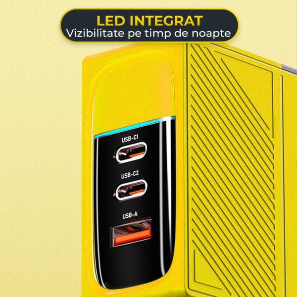 Incarcator Retea Timebox, 3 Porturi, 100W Super Fast-Charge, 2 x Type-C, 1 x Q.C 3.0, LED, Galben 8 - Timebox 1711633932 Incarcator Retea Timebox 3 Porturi 100W Fast Charge 2 x Type C 1 x USB Compatibil iPhone Huawei Samsung 8 - Timebox