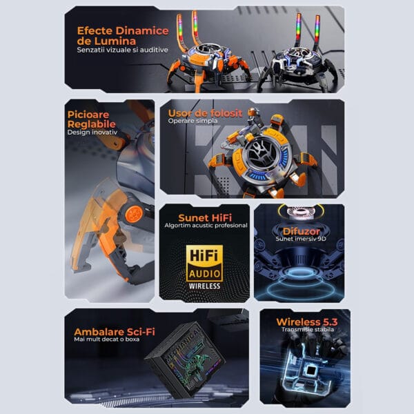 1713263648 Boxa portabila cu lumini RGB Bluetooth 5.0 10W Stereo Bass puternic Dual Pairing 2500mah pentru birou petrecere afara 4 - Timebox