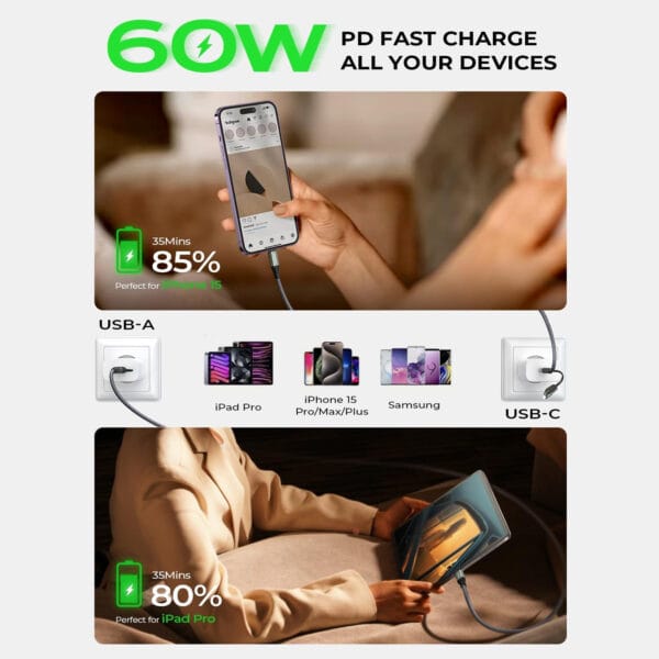 1713333413 Cablu de incarcare 3 in 1 si transfer de date Fast Charge 65W USB C Type C Lightning iphone 15 Android Samsung Huawei Macbook Xiaomi 5 - Timebox