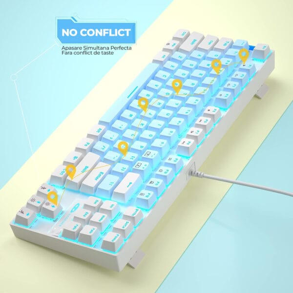 Tastatura Mecanica Gaming MageGee, 75%, iluminare LED, 87 taste TKL, cu fir, Blue Switch, Alb Albastru 5 - Timebox 1713856326 Tastatura Mecanica Gaming Timebox 75� iluminare LED 87 taste TKL cu fir Blue Switch Alb Albastru 5 - Timebox