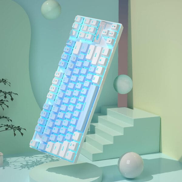 Tastatura Mecanica Gaming MageGee, 75%, iluminare LED, 87 taste TKL, cu fir, Blue Switch, Alb Albastru 9 - Timebox 1713856326 Tastatura Mecanica Gaming Timebox 75� iluminare LED 87 taste TKL cu fir Blue Switch Alb Albastru 9 - Timebox