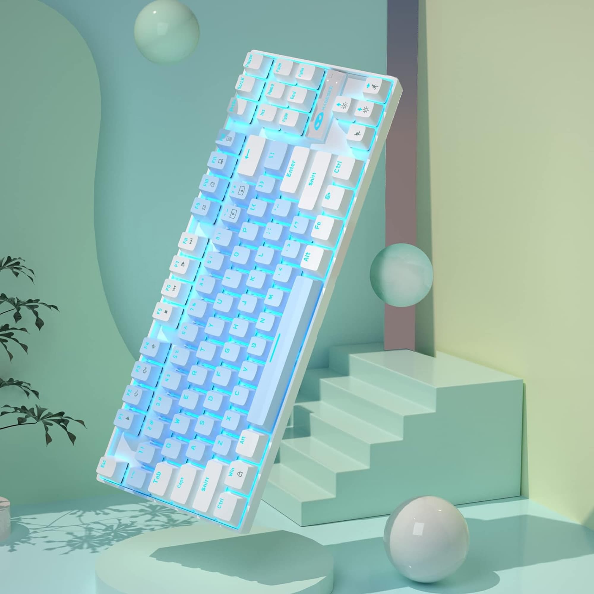Tastatura Mecanica Gaming MageGee, 75%, iluminare LED, 87 taste TKL, cu fir, Blue Switch, Alb Albastru 13 - Timebox 1713856326 Tastatura Mecanica Gaming Timebox 75� iluminare LED 87 taste TKL cu fir Blue Switch Alb Albastru 9 - Timebox