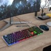 1713858793 Kit Tastatura Mouse Gaming Timebox RGB 104 tastecu fir 7 culori si moduri de iluminare Design Ergonomic Baza metalica Negru 7 - Timebox